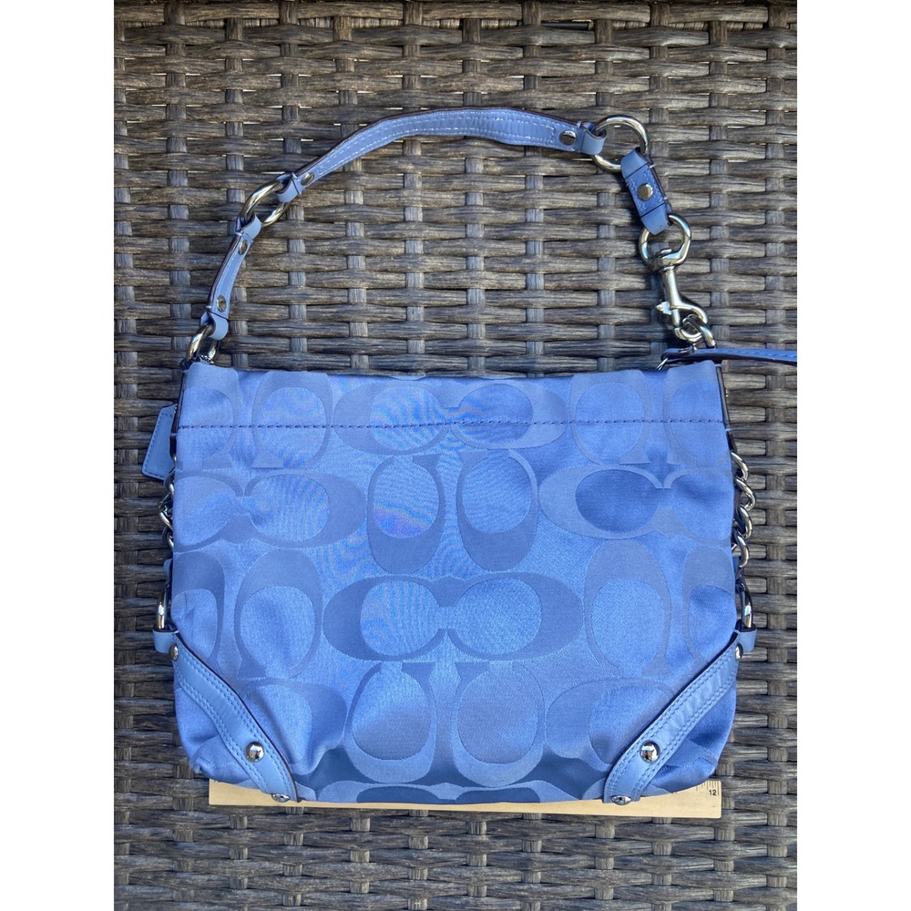 VTG Coach Carly Hobo Bag Blue Periwinkle Signature Jacquard Silver Hardware Y2K - Picture 15 of 16